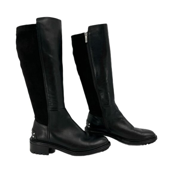Aquatalia Black Leather and Suede Knee High BootsMade in Italy